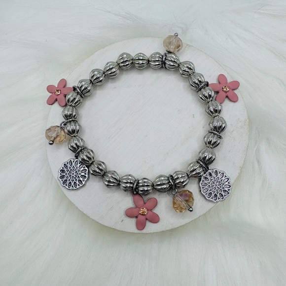 Pink Floral Charm Bracelet Style 201 - Picture 1 of 5